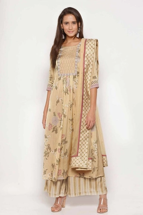 Yellow Pintuck Kurta Set (Set of 3)