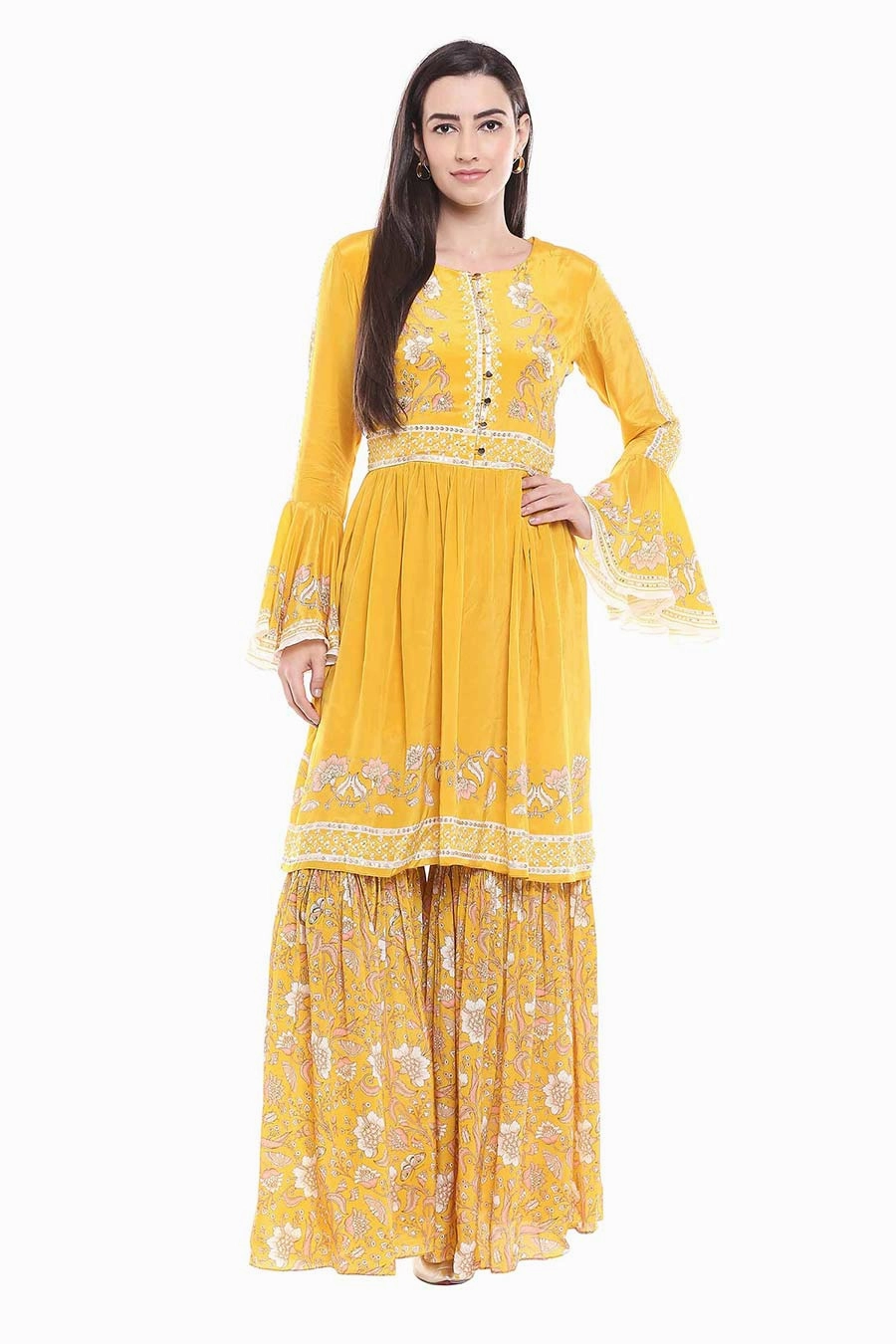 Yellow Print Kurta & Sharara Set (Set of 2)
