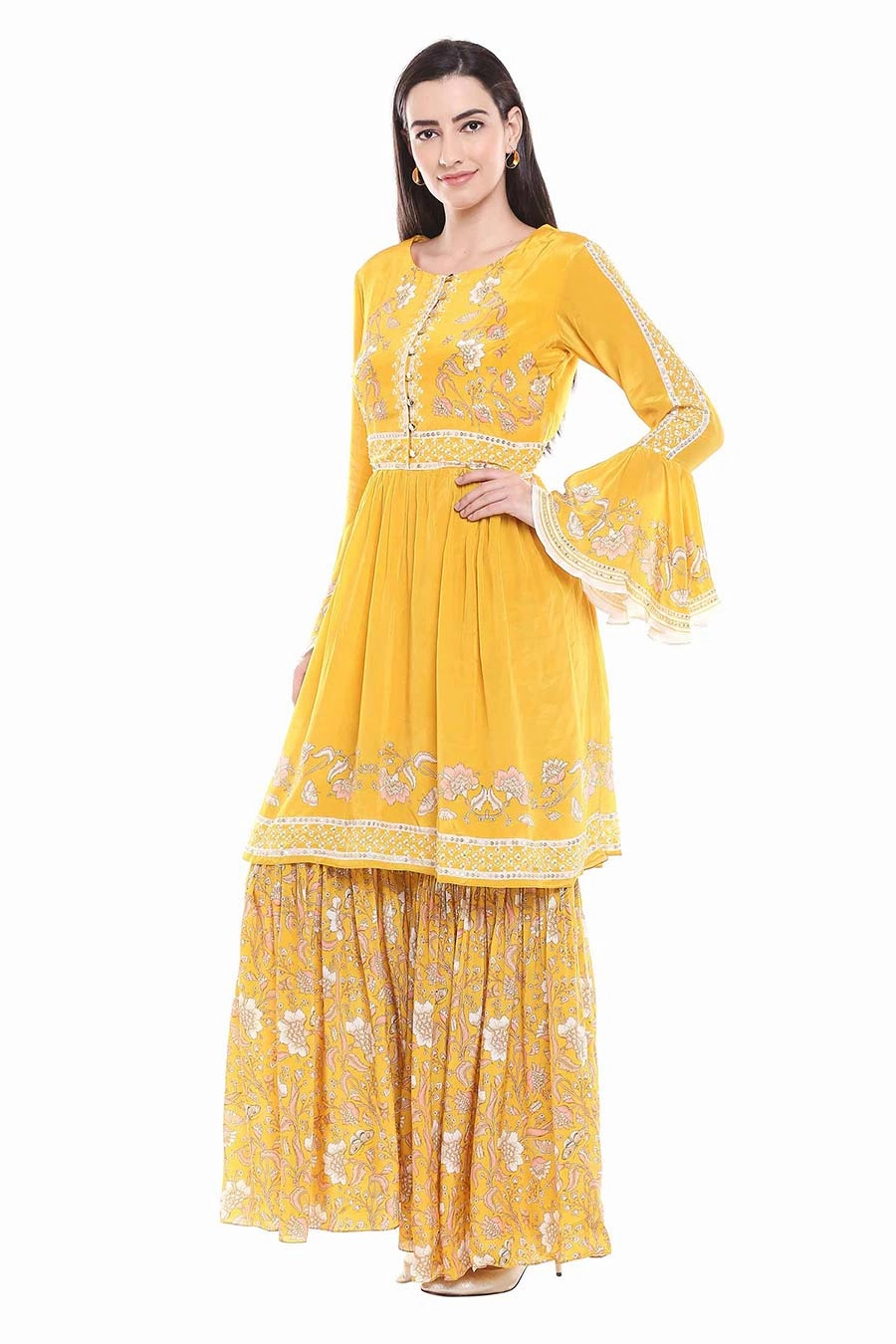 Yellow Print Kurta & Sharara Set (Set of 2)