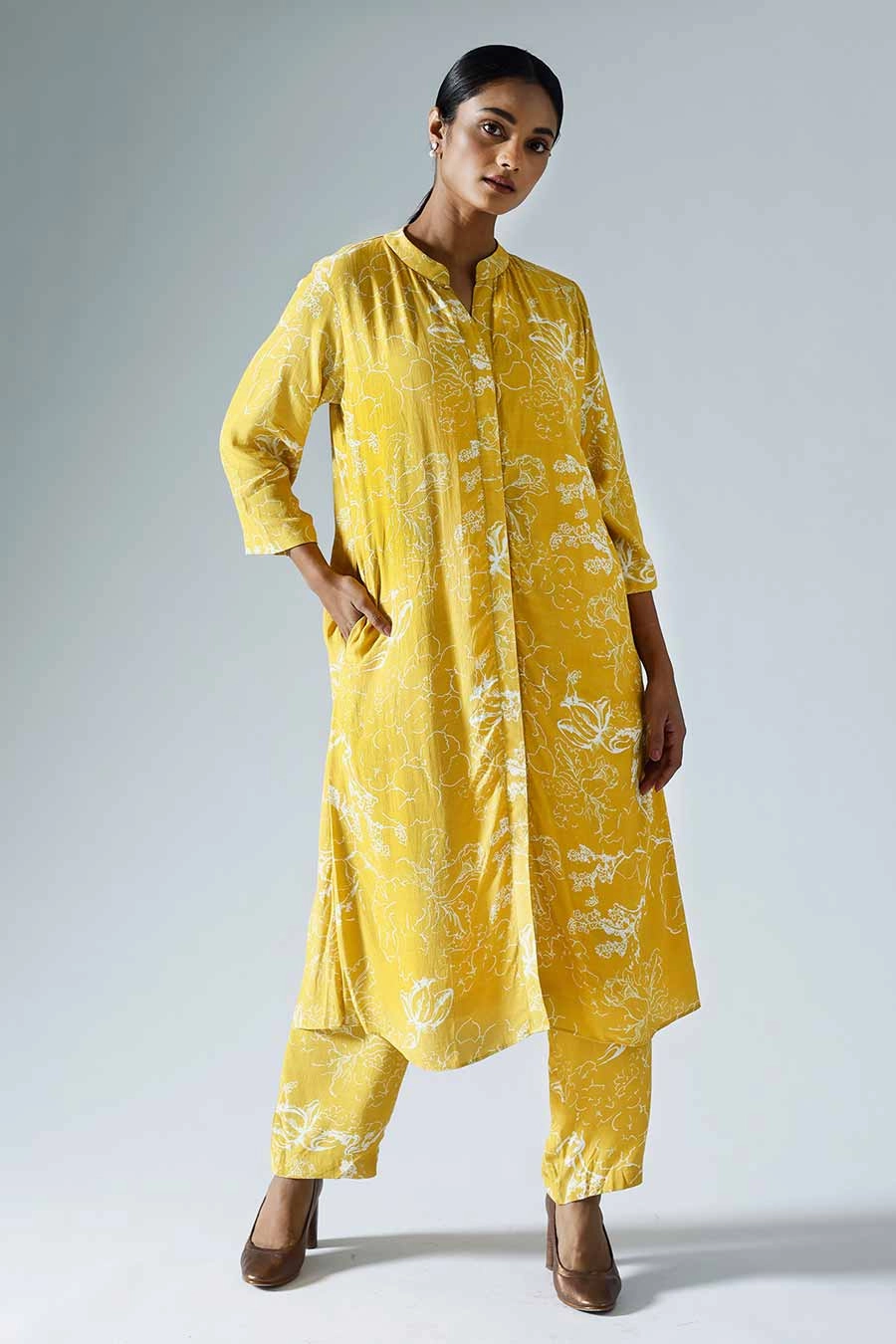 Yellow Printed Bloom Long Co-ord Set