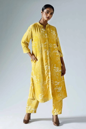 Yellow Printed Bloom Long Co-ord Set