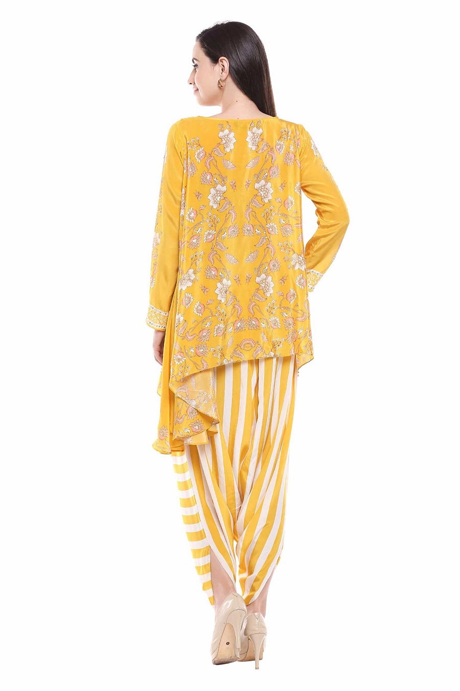 Yellow Printed Kurta & Dhoti Pants Set