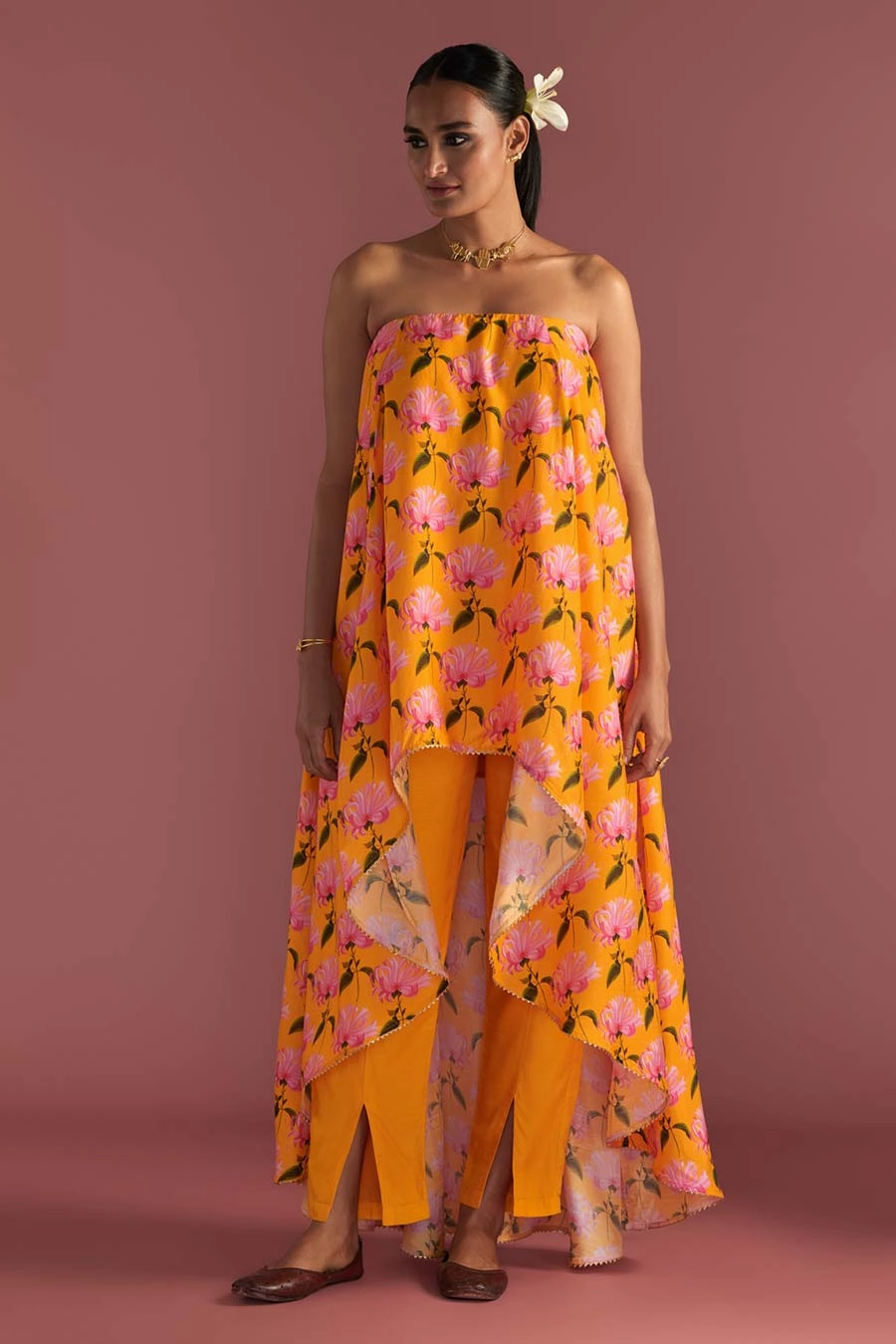 Yellow Sunshine Mist Tube Top Co-Ord Set
