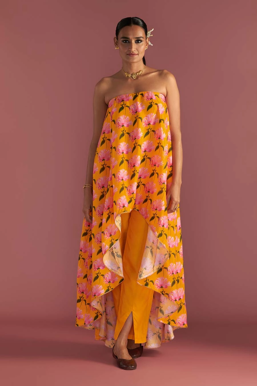 Yellow Sunshine Mist Tube Top Co-Ord Set