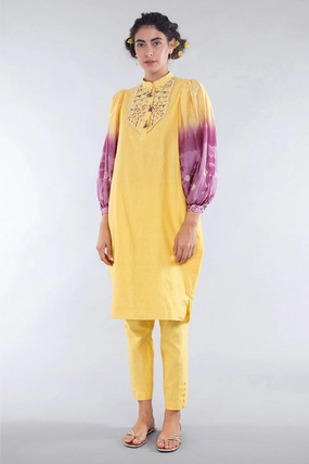 Yellow Tie-Dye Kurta And Pant Set